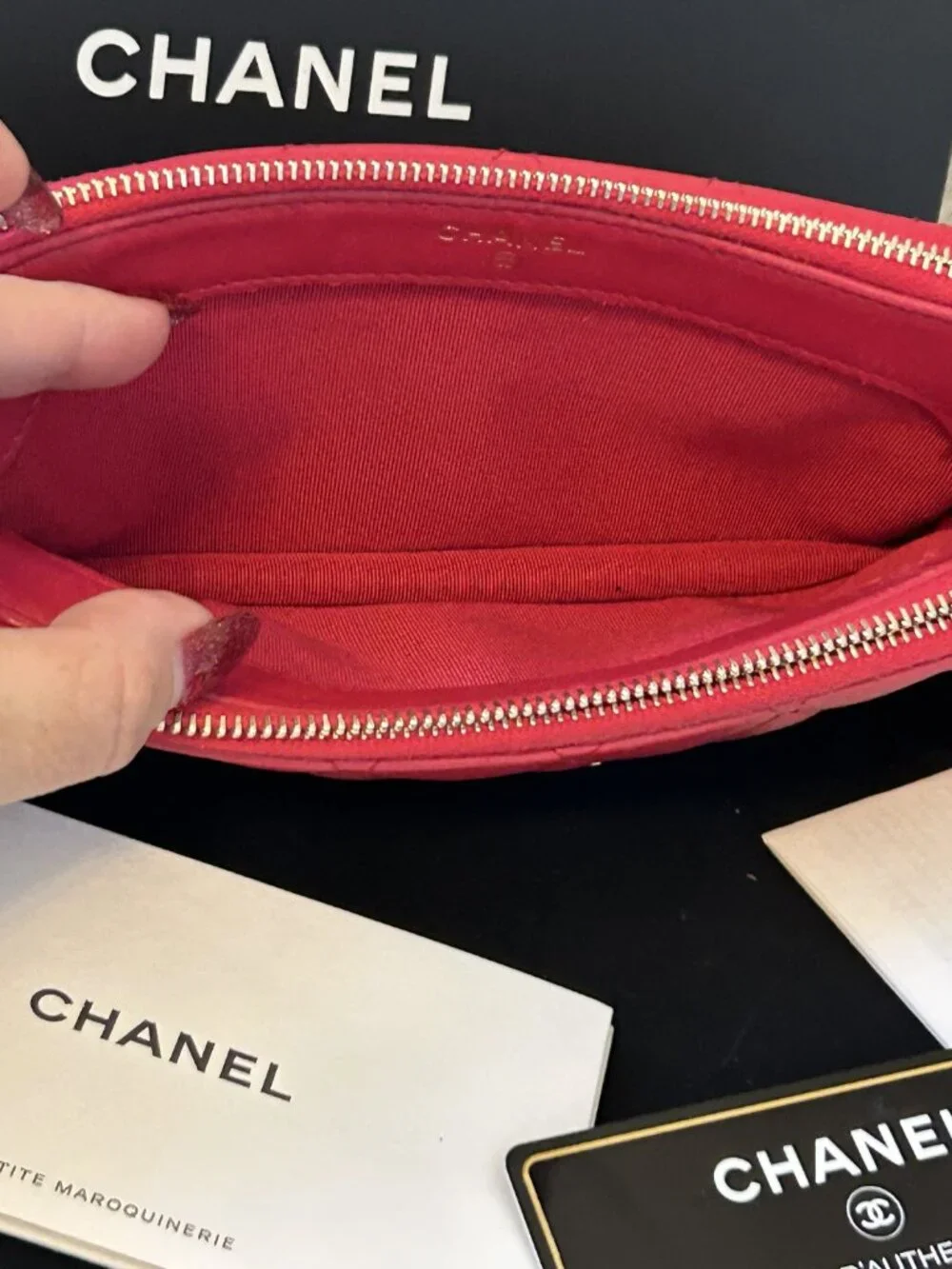 CHANEL Double Zip Bag in Pink Lambskin & Gold Hardware w box, dust bag, card